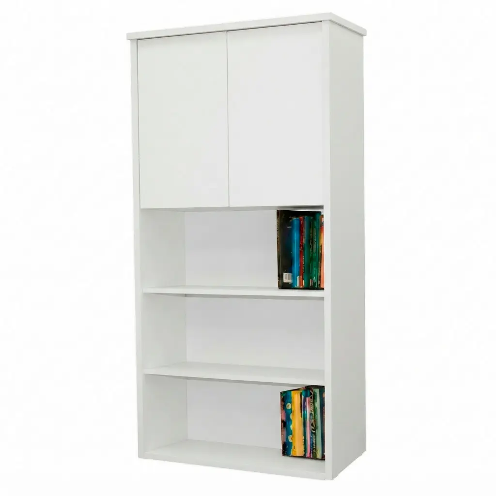 EST-7050 - LIBRERO DE PISO CON ENTREPAÑO Y PUERTAS SUPERIORES